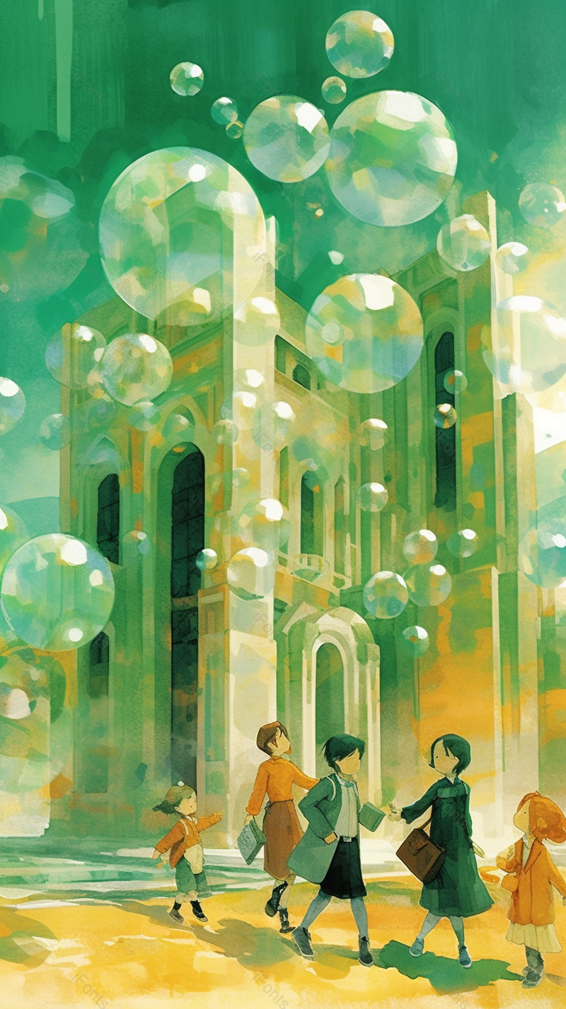 绿色公园六一儿童节孩子们在嬉戏泡泡小清新插画背景,插画/手绘图,插画/手绘图库,插画/手绘图下载,插画/手绘